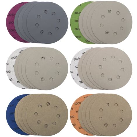 30 Pièces Disques de Ponçage 125mm 8 Trous Disques Abrasifs Papier de Verre Sec à l'eau Tampons de Ponceuse Orbitale Feuilles de Papier Abrasif pour Métal Bois, Grain 2000/3000/4000/5000/7000/10000-RA