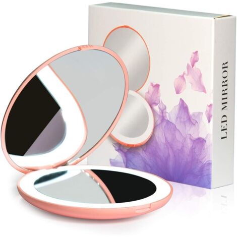 Miroir grossissant　Miroir compact à LED, miroir de voyage lumineux, grossissement x10, portable, double face, miroir de maquillage portable pour poche, sac à main, cadeau, blanc, rond de 8,9 cm-RAPAND