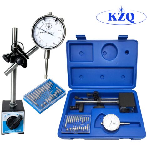 KZQ – Comparateur à cadran 0-10mm avec graduation 0,01mm – Base magnétique pour fixation stable – Précision professionnelle – Sac de transport inclus