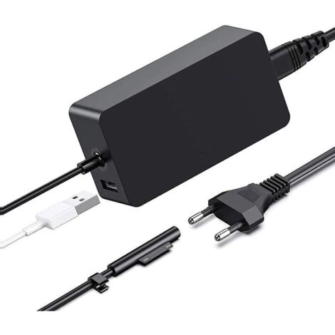 Chargeur, chargeur d'alimentation 65W 15V 4A pour /Pro 7/Pro 6/Pro 5/Pro 4, Surface Book, Surface Go, ordinateur portable avec un port USB et un câble (1/5)