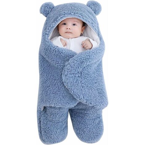 Couverture à capuche pour nouveau-né - Sac de couchage - Couverture d'hiver chaude en polaire - Avec jambes - Pour poussette de 1 à 6 mois(5565cm)