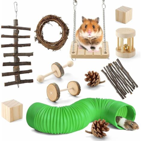 Jouet Lapin Nain(12 Pièces), Jouet Hamster en Bois Naturel, Jouet Rongeur Intérieur pour Petits Animaux Lapin/Hamster/écureuil/Chinchilla