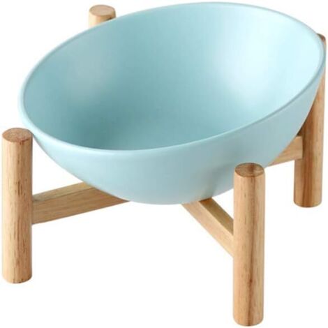 Bleu Porte-gamelle Surélevée Gamelle incliné pour Chien et Chat Céramique avec Bambou Support en Bois Grand-Fei Yu (1/5)