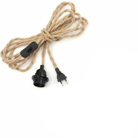 Suspension DIY en corde de chanvre 3 m avec douille E27 et interrupteur intégré – Lustre industriel vintage pour lampe pendante (1/5)