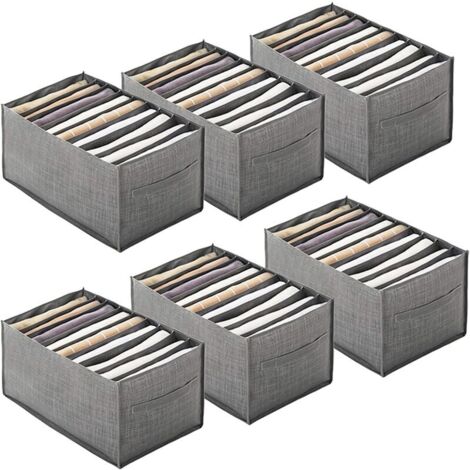 6 Pièces Chemise Organisateur de Tiroir pour Vêtements Boîte de Rangement Portable en Non-tissé,Organisateur Placard à Compartiment Pliable pour Jean,Chandail(9 Grilles Poignée, 44x25x20cm), Ensoleill (1/5)