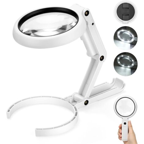 Houhence – Loupe éclairante 5X 11X avec support pliable – Diamètre lentille 75mm – 8 lampes LED réglables – Alimentation USB ou 3 piles AAA