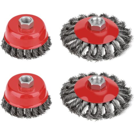 Houhence – Ensemble de 4 brosses métalliques pour meuleuse – 2 brosses de 75 mm et 2 de 105 mm – Fil d'acier épais – Filetage M14 pour machines rotatives (1/5)