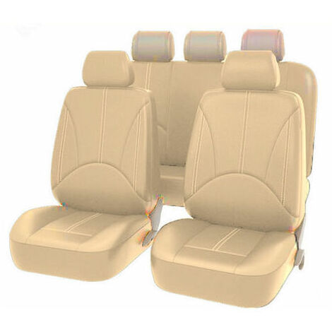 Housse de siège auto en cuir PU – Ensemble 9 pièces beige – Protection et style pour tous les sièges – Facile à installer et à nettoyer