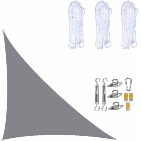 Voile D'ombrage Imperméable 3× 4 ×5 Mètres, Triangle Droit, Toile D'ombrage De Protection Solaire Avec Kits De Fixation Pour Terrasse De Jardin Et Plantes Gris - RWVoile d'ombrage (1/5)