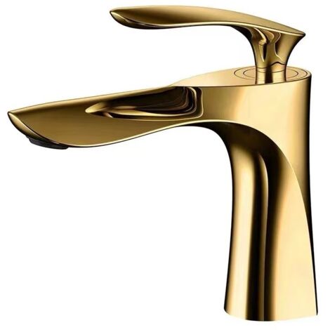 Linghhang – Mitigeur de lavabo en laiton massif – Finition chrome doré – Poignée unique – Installation facile avec 1 trou – Haute pression, durable (1/5)