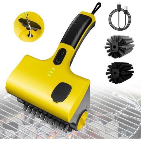 Brosse de Nettoyage de Barbecue électrique, Brosse de Gril Rechargeable avec 2 têtes de Brosse et réservoir d'eau,Brosses à Barbecue rotative à 360° avec Fonction de pulvérisation d'eau
