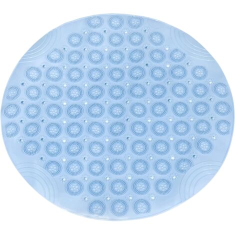 Tapis de douche rond antidérapant en PVC 66 x 66 cm avec trous de drainage, ventouse pour baignoire, bleu (1/4)