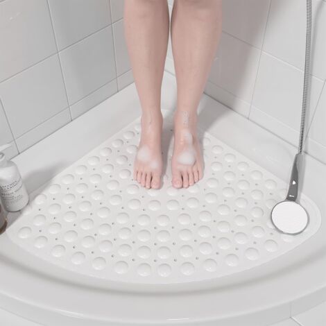 Tapis de douche d'angle non glissement - 80x 80cm tapis de douche d'angle pour douche intérieure, tapis de douche non glissant, tapis de stand de douche d'angle avec aspiration, blanc (1/5)