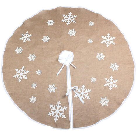 Jupe d'arbre de Noël Tapis Cache-Pied de Sapin de Noël en Toile de Jute avec Flocons de Neige Blancs Christmas Tree Skirt Décorations de Noël (Kaki, 120cm) (1/5)