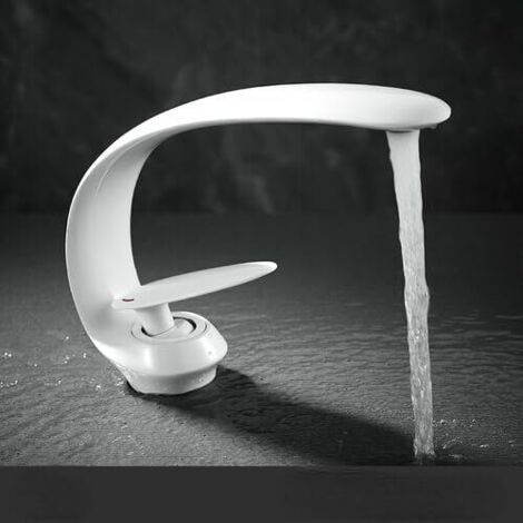 Robinet de lavabo de salle de bain, mitigeur de lavabo en laiton blanc, robinet de lavabo d'art de salle de bain à trou unique (1/3)