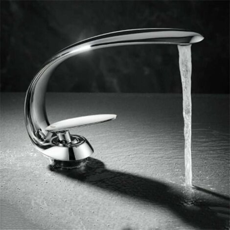 Robinet de lavabo de salle de bain, mitigeur de lavabo en laiton argenté, robinet de lavabo d'art de salle de bain à trou unique (1/3)