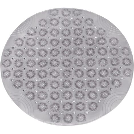 Tapis de douche rond antidérapant en PVC, 66 x 66 cm, avec trous de drainage, ventouse pour baignoire, gris (1/4)