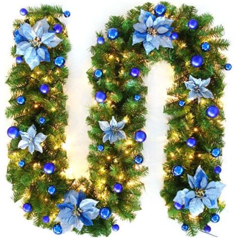 Guirlande lumineuse de Noël de 270 cm, guirlande décorative de vigne de Noël avec LED pour porte, cheminée, escalier, décoration de fête (bleu) (1/3)