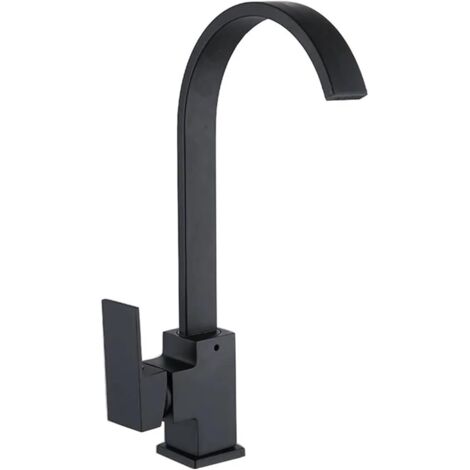 Robinet de cuisine carré à bec haut - Robinet mitigeur d'évier de cuisine (coude large noir) (1/3)
