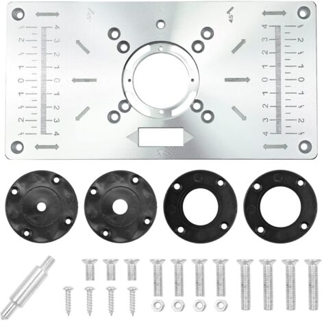 Nannigr Table De Toupie En Aluminium, Plaque D'insertion De Table De Toupie Multifonctionnelle, Plaque De Fraisage Bricolage Avec 4 Anneaux Et Vis (Noir)
