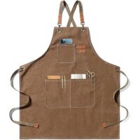 Tablier de chef, tablier de jardinage en toile de coton avec grandes poches pour hommes et femmes, bavoir de cuisine, tablier de jardinage réglable et résistant - Café