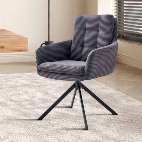Lot de 2 chaises pivotantes en velours côtelé gris LOUCY (1/5)