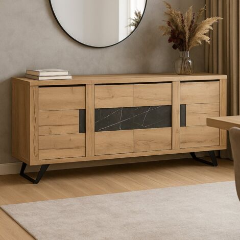 Buffet contemporain effet bois et céramique 225cm HORACE (1/4)