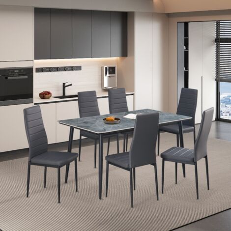 Ensemble table à manger 140cm avec 6 chaises grises OSKAR (1/5)