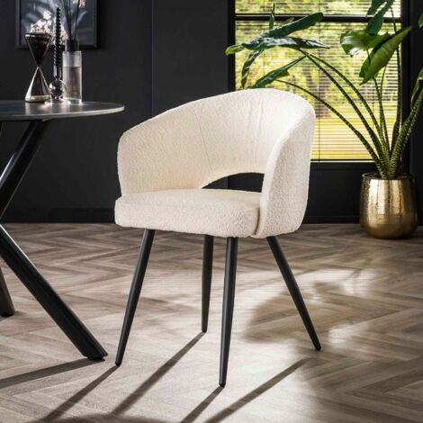 Chaise fauteuil avec accoudoirs tissu bouclé blanc BOBO (lot de 2) (1/5)