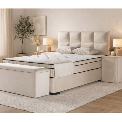 Lit boxspring coffre 160cm en velours + matelas de 30cm LAURA (1/5)