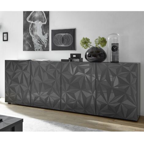 Buffet bas moderne laqué gris 4 portes 240cm CAPRI (1/5)