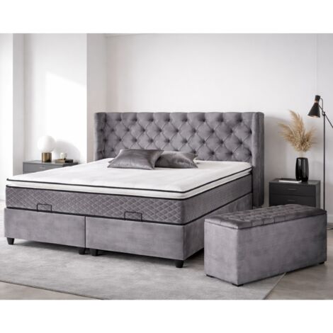 Lit coffre complet capitonné 160cm + matelas + surmatelas LUXY (1/5)
