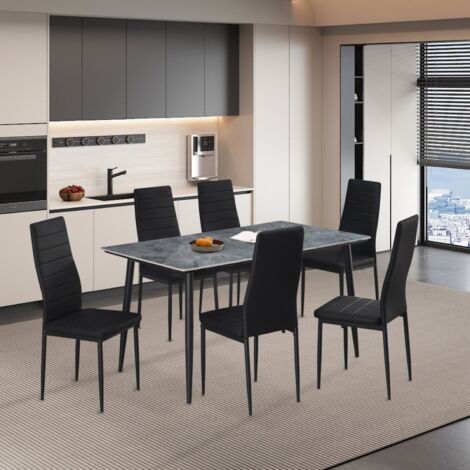 Ensemble table à manger 140cm avec 6 chaises noires OSKAR (1/5)