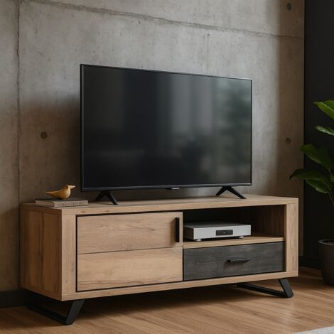 Meuble TV contemporain 2 portes 1 tiroir avec LED 143cm PERO (1/4)