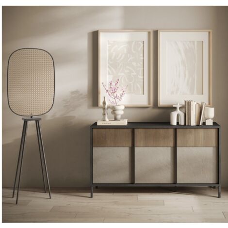 Buffet moderne 3 portes bois et travertin 160cm EZE (1/5)