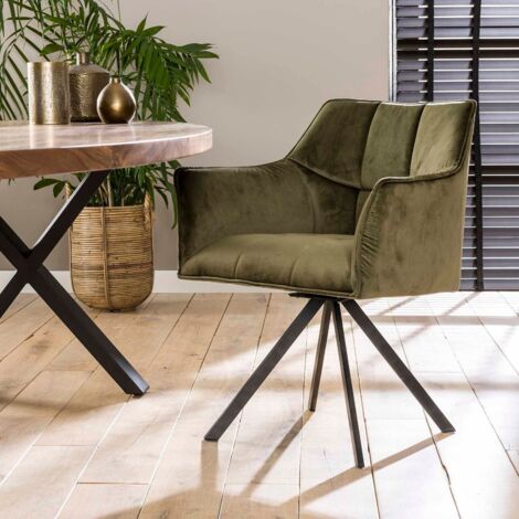 Chaise pivotante en velours vert avec accoudoirs TOF (lot de 2) (1/5)