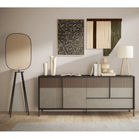 Buffet moderne 4 portes-1tiroir bois et travertin 210cm EZE (1/5)