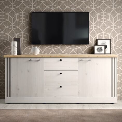 Buffet moderne 2 portes-3 tiroirs coloris chêne naturel YANIS (1/5)