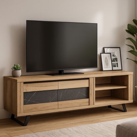 Meuble TV contemporain bois et porte céramique 180cm HORACE (1/3)