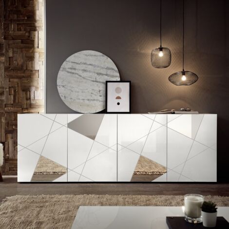 Buffet bas moderne laqué blanc 240cm ANTONIA (1/5)