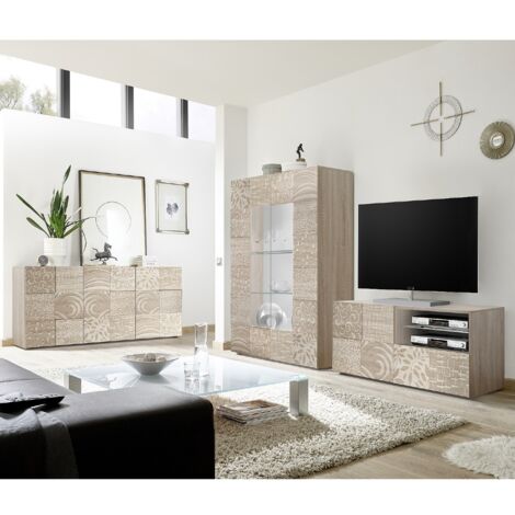 Vitrine moderne coloris chêne clair 2 portes vitrées SARA