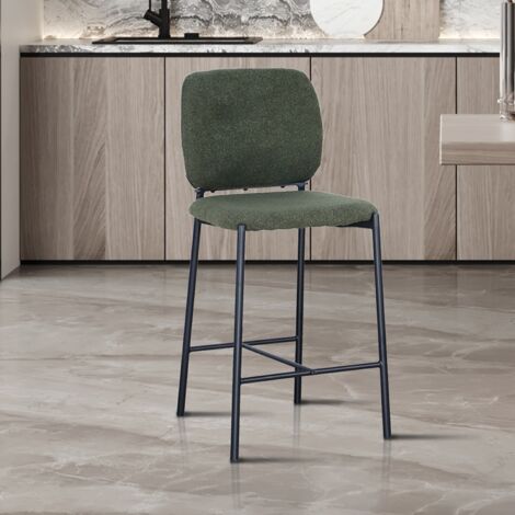 Tabouret de bar en tissu bouclé vert SOFIA (lot de 2) (1/5)