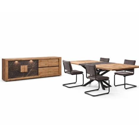 Salle à manger complète avec LED RACHA (table extensible + buffet LED)