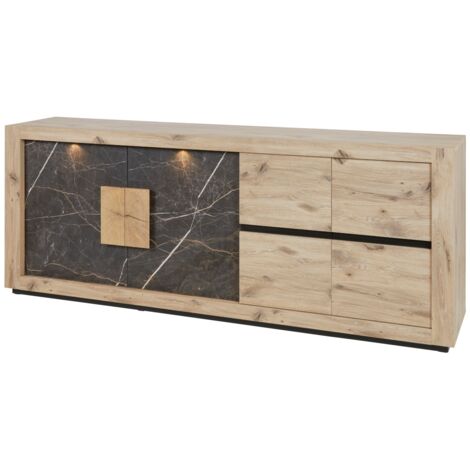 Salle à manger complète avec LED RACHA (table extensible + buffet LED)