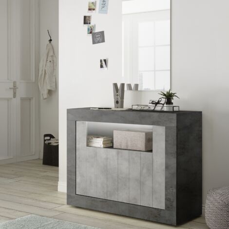 Buffet moderne gris oxyde et gris béton 2 portes 110cm NIO (1/5)