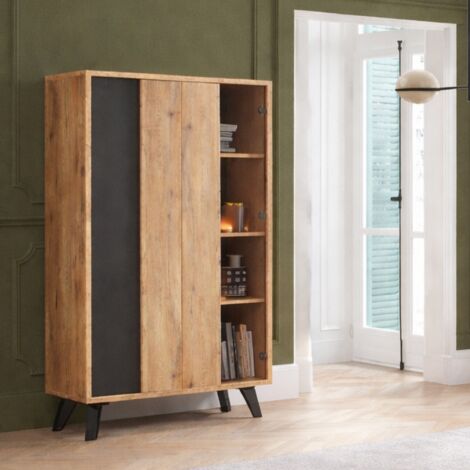 Vitrine en bois avec porte vitrée avec LED PEDRO (1/5)