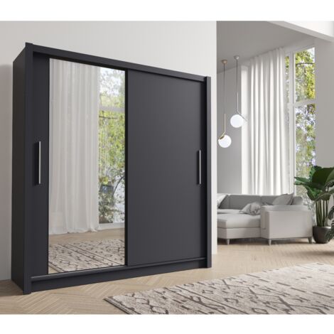 Armoire moderne grise 2 portes coulissantes 205cm ULRIC (1/5)