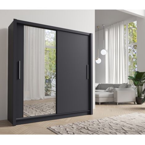 Armoire moderne grise 2 portes coulissantes 155cm ULRIC (1/5)