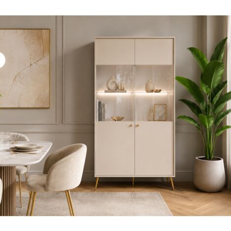 Argentier vitré moderne beige cachemire et pied or EZIA (1/5)