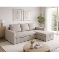 Canapé d'angle convertible avec coffre coloris beige COSY